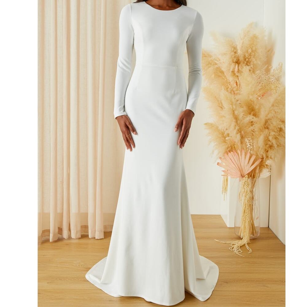 NEW Lulus Luxe Bridal Eloquent Endearment White Backless Maxi Wedding Dress